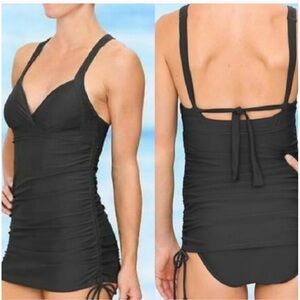 C24 Athleta Siren Gray One Piece Black Swimsuit Size 34B